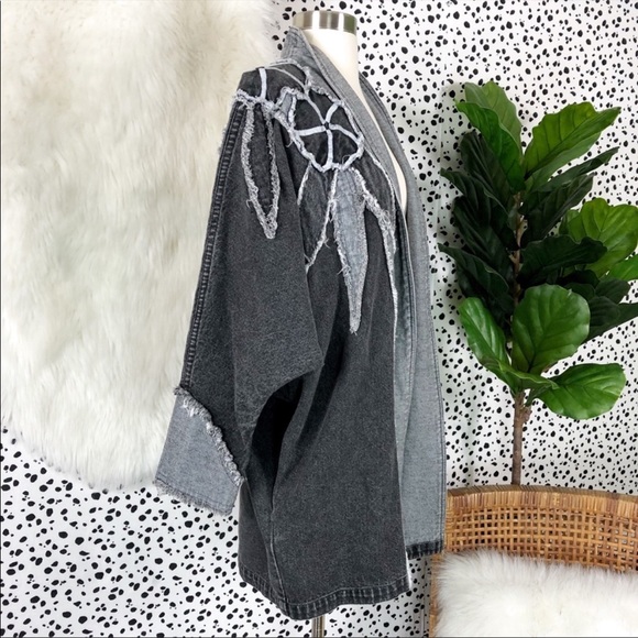 Vintage Black and Gray Floral Denim Jacket - Picture 3 of 6